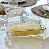 Manteigueira Petra Cristal Ecológico e Fio de Ouro com Tampa 17cm - Ela Decora